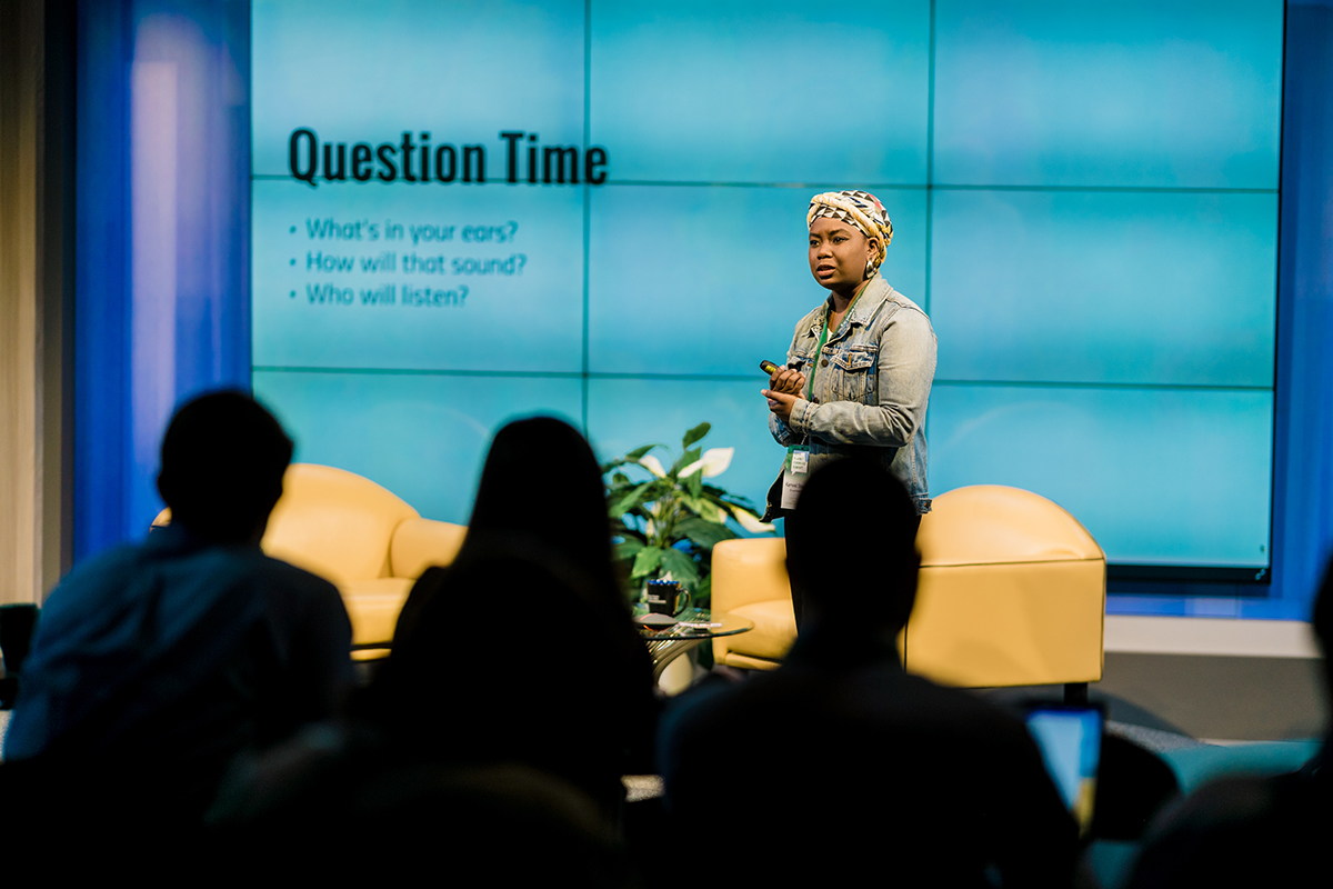 Podcaster and journalist Kameel Stanley lead a breakout session on how to use podcasting to amplify your storytelling.
